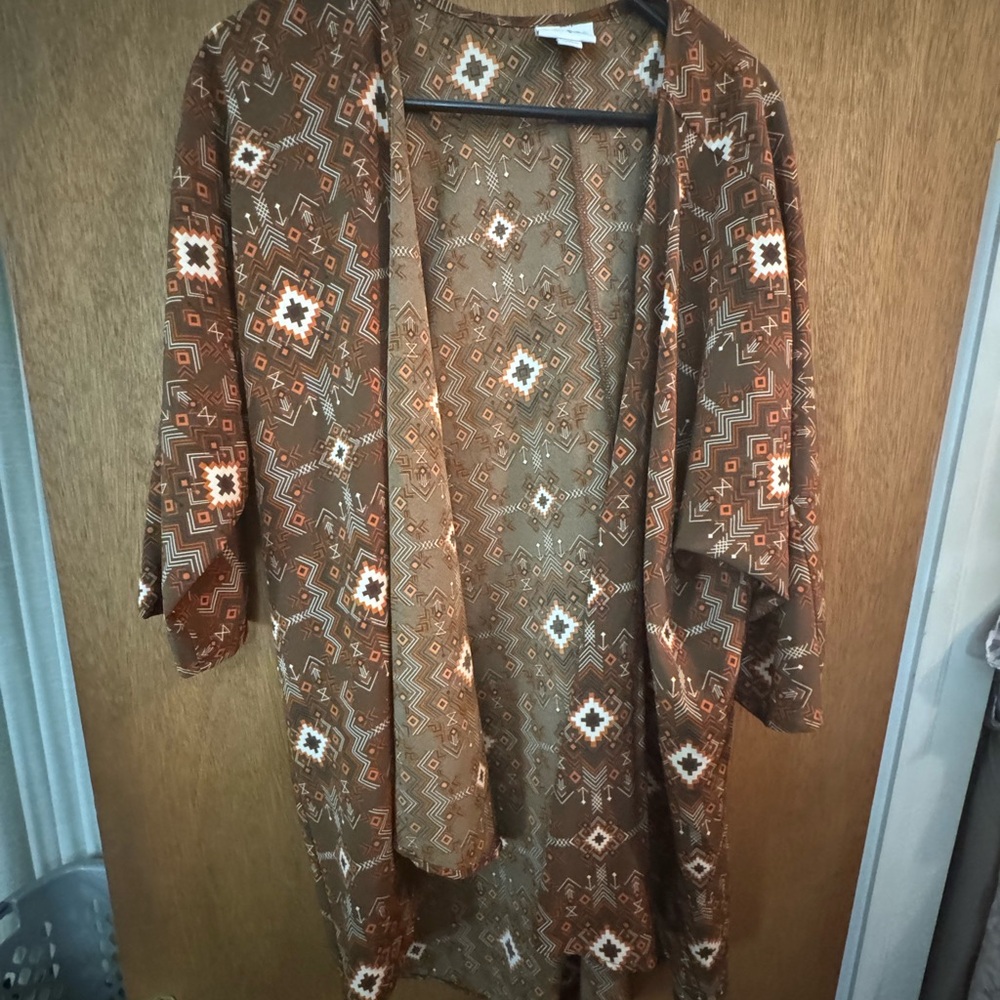 LuLaRoe Brown Aztec Open-Front Kimono